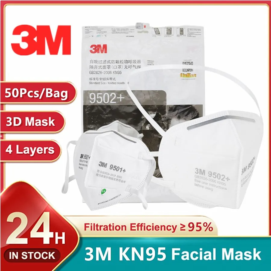 50Pcs/bag 3M KN95 Face Mask 95 - đánh giá và giá 3M Mask 9502+